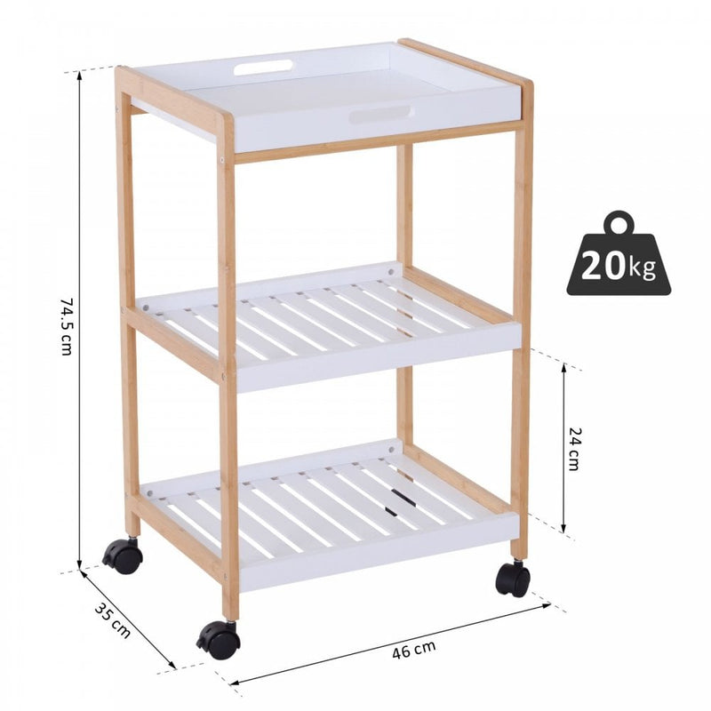 HOMCOM Kitchen Trolley, Bamboo/MDF board, 74.5H cm