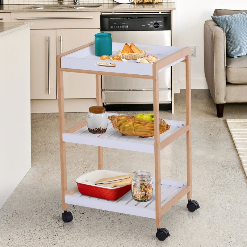 HOMCOM Kitchen Trolley, Bamboo/MDF board, 74.5H cm