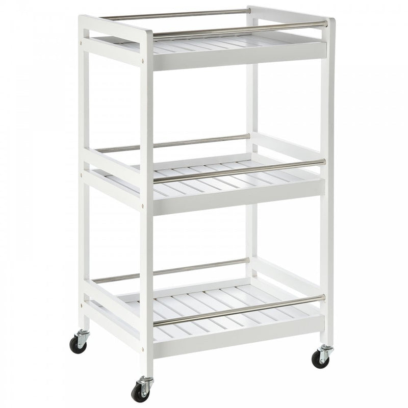 Pine Wood 3-Tier Kitchen Trolley White