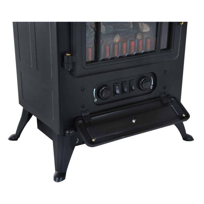 HOMCOM Electric Fire Place 1850W Heater Wood Burning Effect Flame Portable Fireplace Stove-Black