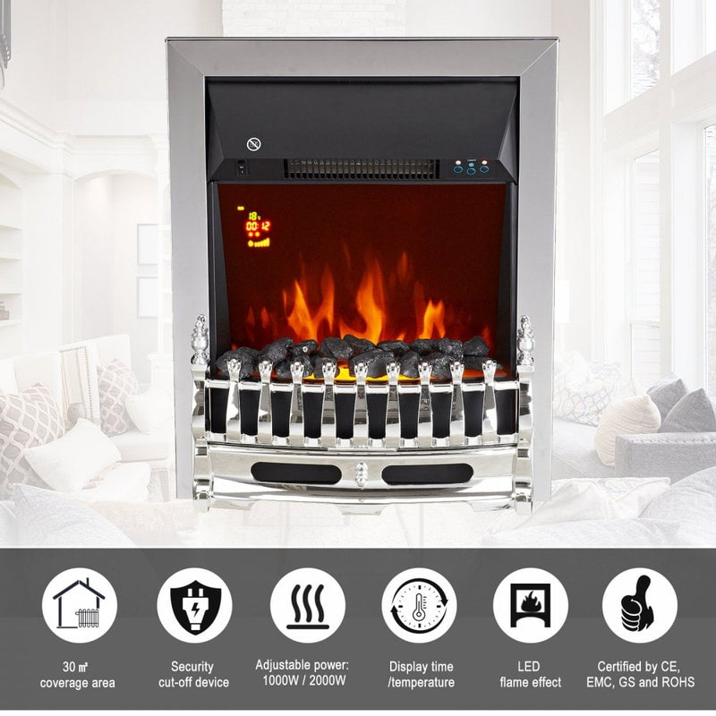 HOMCOM LED Flame Electric Fire Place - Silver