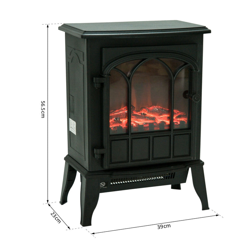 HOMCOM Electric Fireplace Heater Freestanding Stove with LED Flame Effect 1000W/2000W-Black