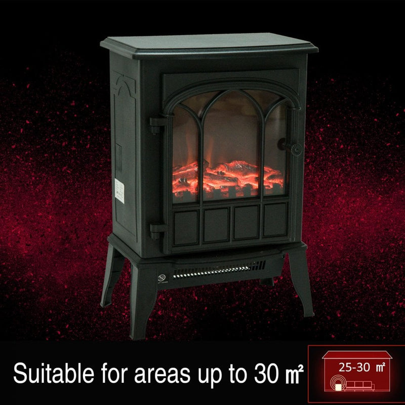 HOMCOM Electric Fireplace Heater Freestanding Stove with LED Flame Effect 1000W/2000W-Black