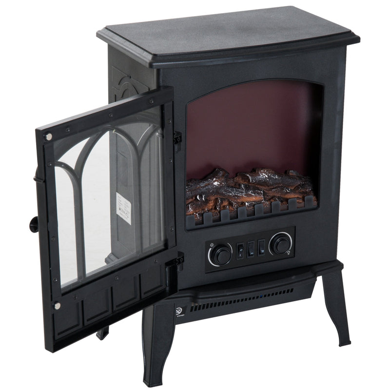 HOMCOM Electric Fireplace Heater Freestanding Stove with LED Flame Effect 1000W/2000W-Black