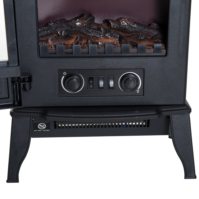 HOMCOM Electric Fireplace Heater Freestanding Stove with LED Flame Effect 1000W/2000W-Black