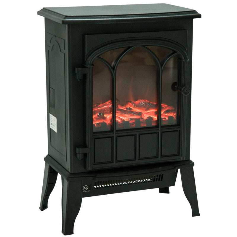 HOMCOM Electric Fireplace Heater Freestanding Stove with LED Flame Effect 1000W/2000W-Black