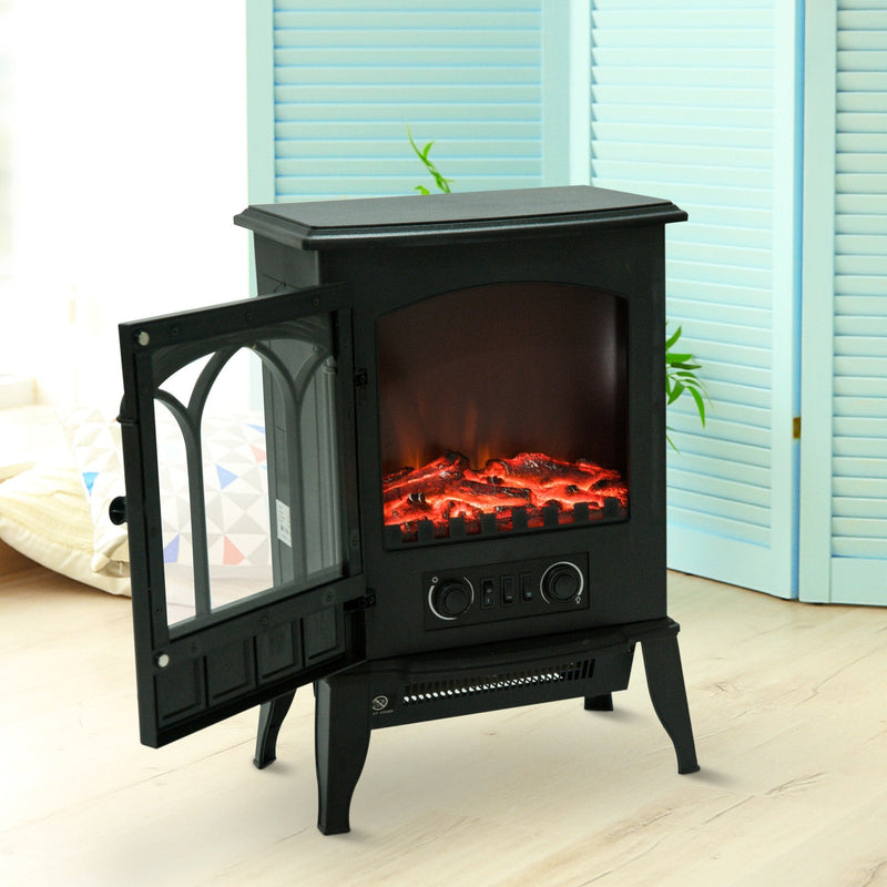 HOMCOM Electric Fireplace Heater Freestanding Stove with LED Flame Effect 1000W/2000W-Black