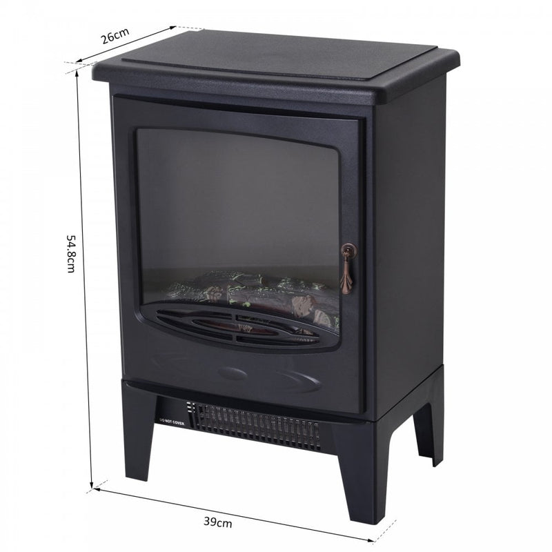 HOMCOM Electric Heater Freestanding Fireplace Artificial Flame Effect w/ Safety Thermostat 950w/1850W Tempered Glass Casing