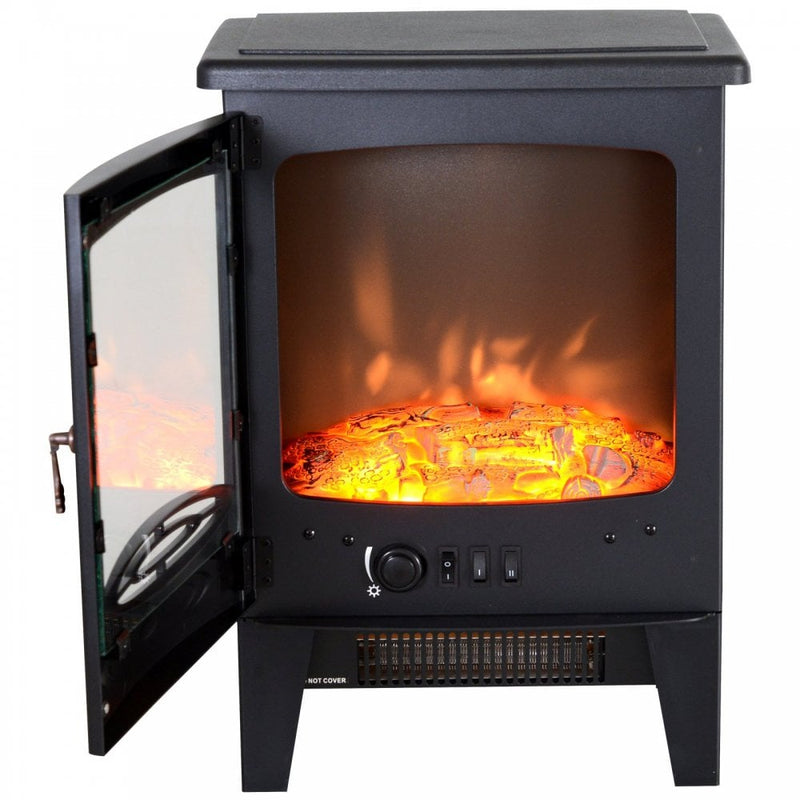 HOMCOM Electric Heater Freestanding Fireplace Artificial Flame Effect w/ Safety Thermostat 950w/1850W Tempered Glass Casing