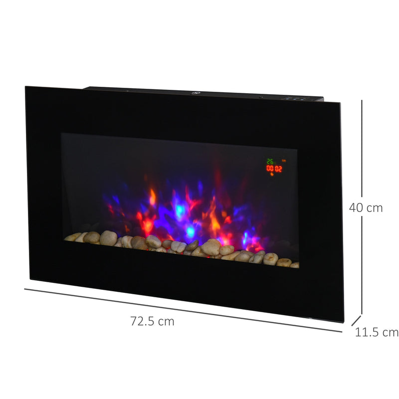 HOMCOM 1000W Wall Mounted Tempered Glass Electric Fireplace Heater Black