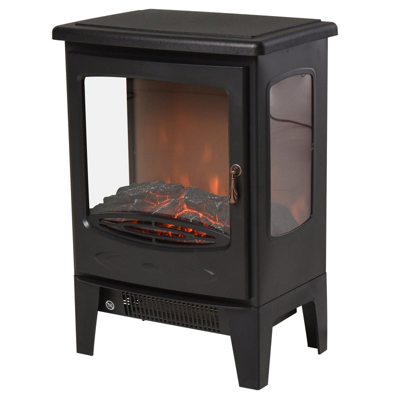 HOMCOM-1800W Tempered Glass Electric Fireplace Heater Black