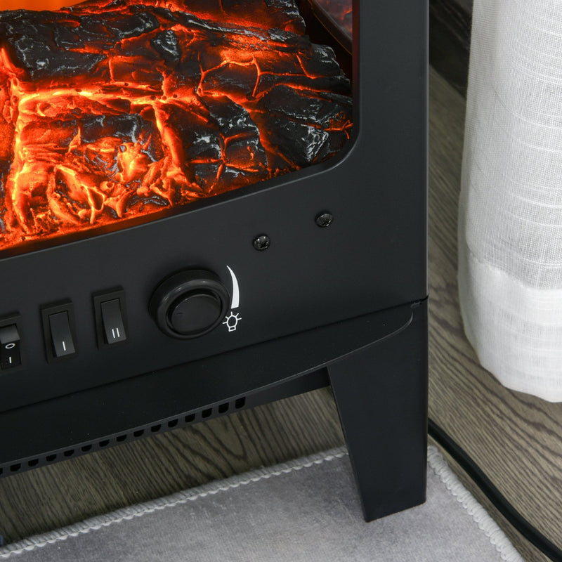 HOMCOM-1800W Tempered Glass Electric Fireplace Heater Black