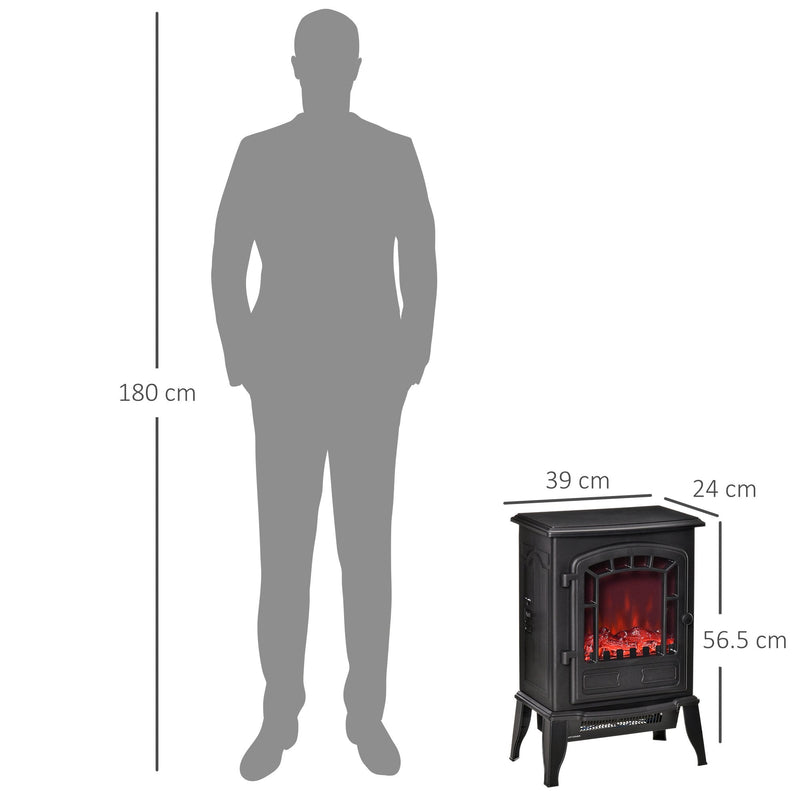 Free standing Electric Fireplace Stove, Fireplace Heater with Realistic Flame Effect, Overheat Safety Protection, 1000W/2000W, Black