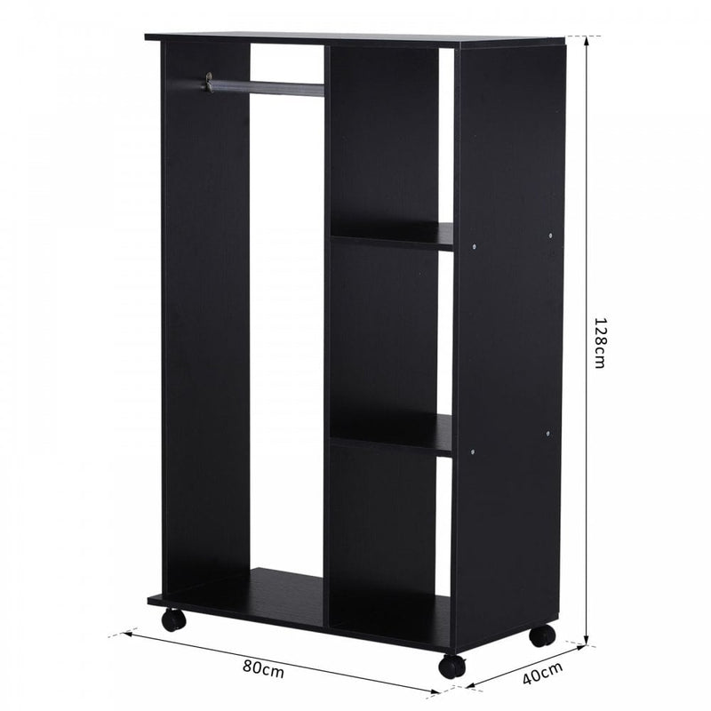 Particle Board Mobile Open Wardrobe on Wheels Black