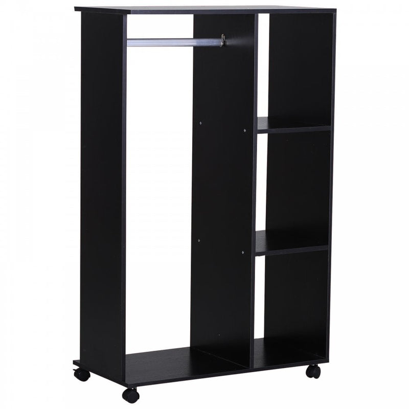 Particle Board Mobile Open Wardrobe on Wheels Black