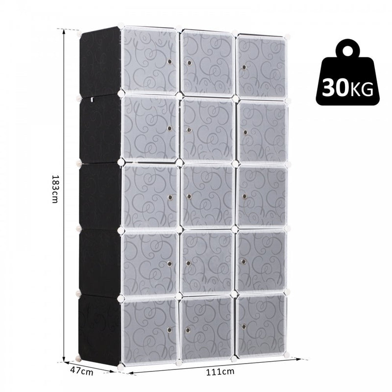 DIY Portable Wardrobe Closet, 111L x 47W x 183Hcm-Black/White