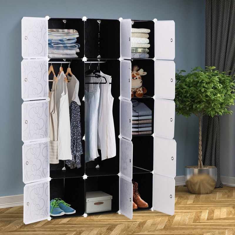 DIY Portable Wardrobe Closet, 111L x 47W x 183Hcm-Black/White