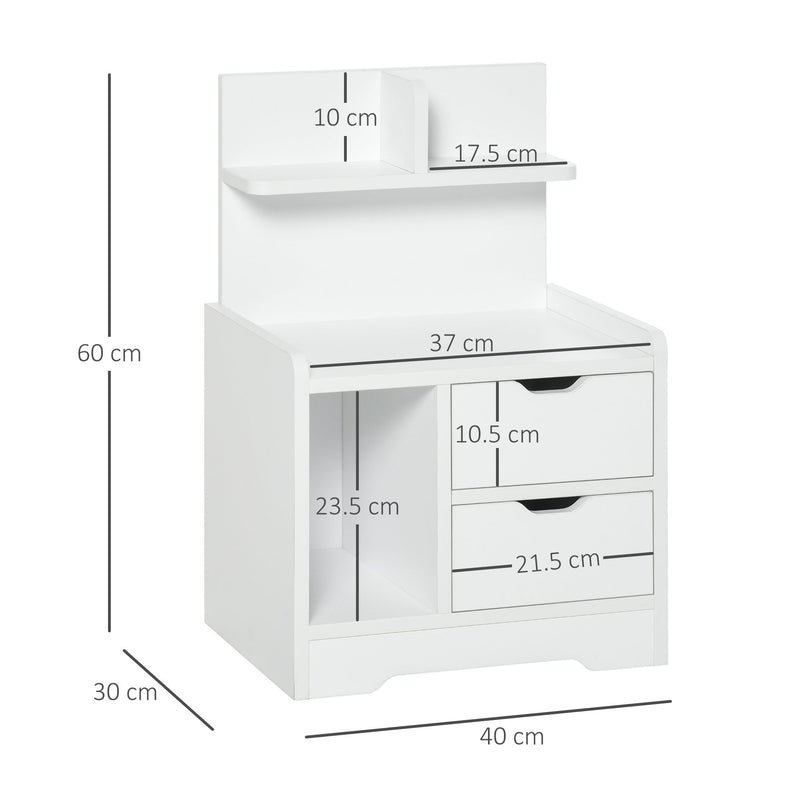 Bedside Table with 2 Drawers and Storage Shelves for Living Room Bedroom Accent Table Small Cabinet, White Modern w/2 Drawer Chest