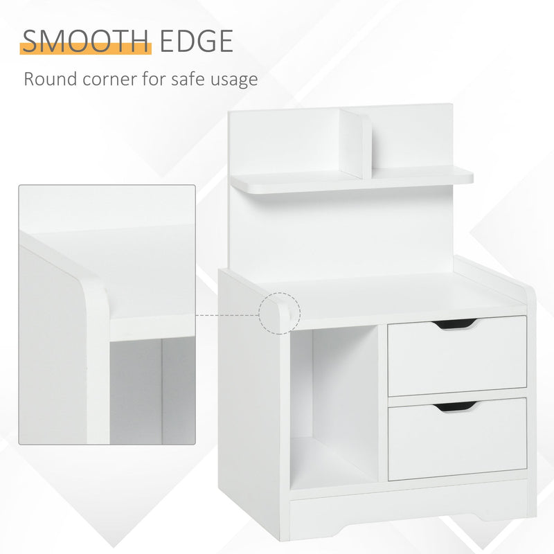 Bedside Table with 2 Drawers and Storage Shelves for Living Room Bedroom Accent Table Small Cabinet, White Modern w/2 Drawer Chest