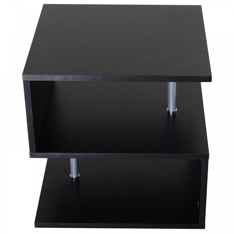 50Lx50Wx50H cm Wooden Side S Shape Cube Coffee Console Table 2-Tier Storage Shelves Organizer Stand Display-Black