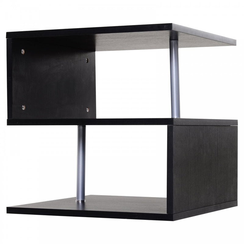 50Lx50Wx50H cm Wooden Side S Shape Cube Coffee Console Table 2-Tier Storage Shelves Organizer Stand Display-Black