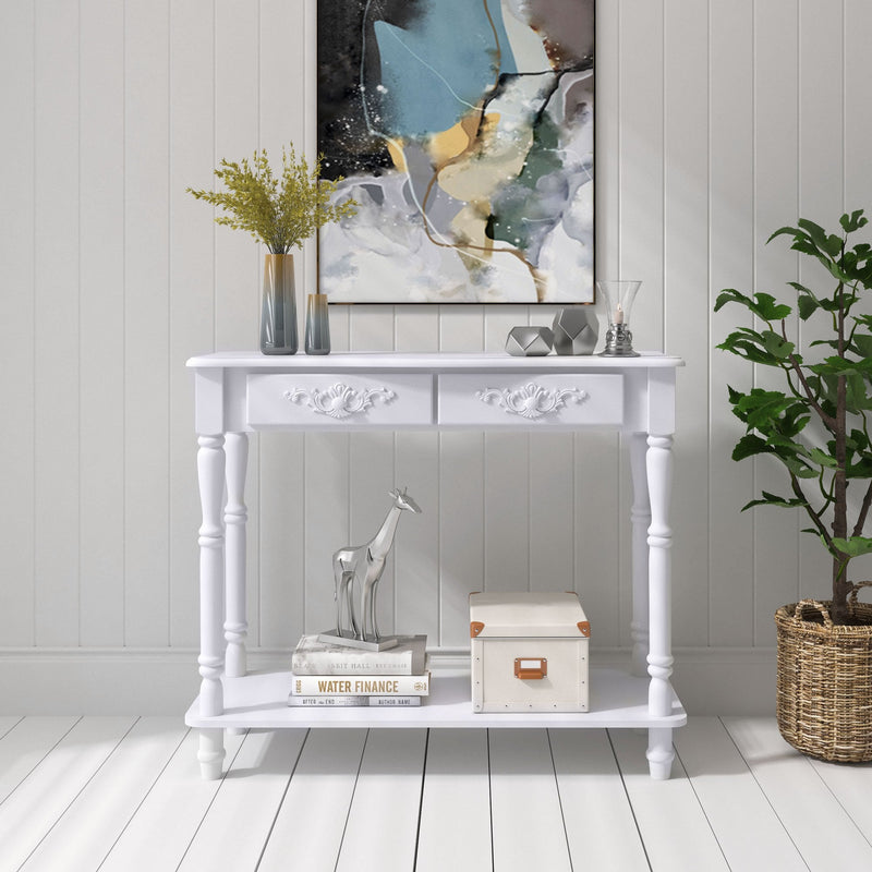 2 Drawers Console Table Hallway Desk Wooden Storage Shelf Organizer Shoe Wardrobe Mirror Chest-White