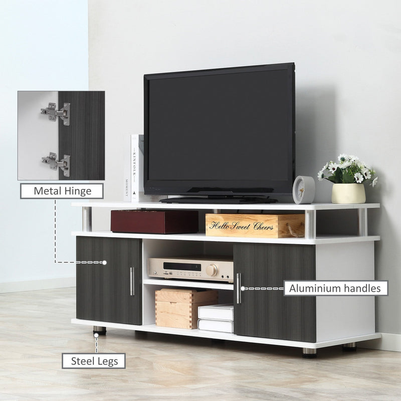 TV Cabinet Unit for TVs up to 55'' with Storage Shelf and Cupboards, Living Room Entertainment Center Media Console, Grey and White Stand Furniture Console Grey