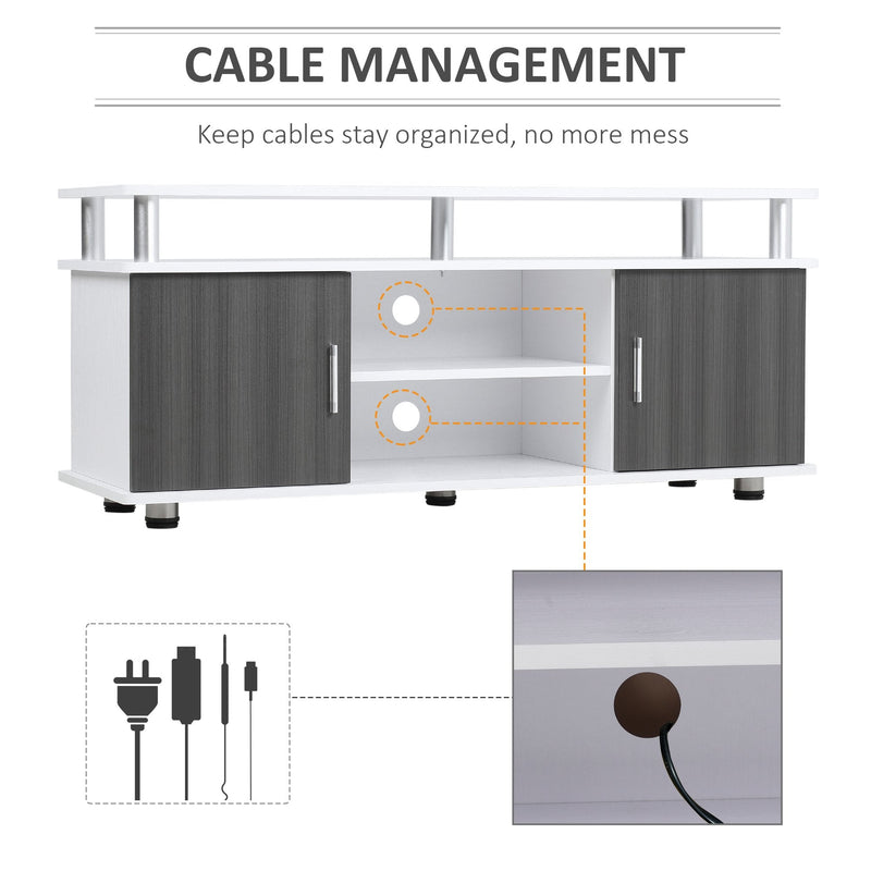 TV Cabinet Unit for TVs up to 55'' with Storage Shelf and Cupboards, Living Room Entertainment Center Media Console, Grey and White Stand Furniture Console Grey