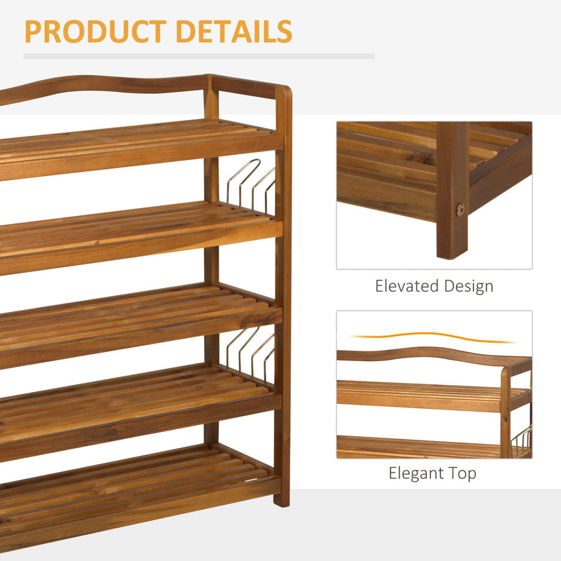 HomCom 3-tier Acacia Wood Shoe Rack Bench for Boots Entryway Shoe Storage  Organizerwith Boots Storage-Teak