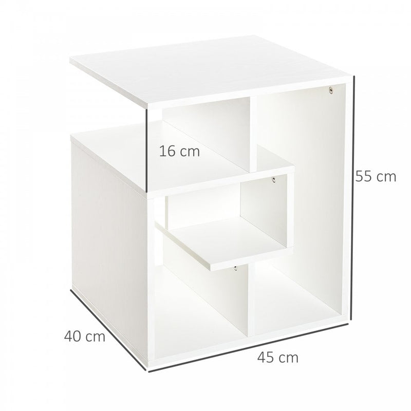 Wooden Side Table, 3 Tier End Table with Open Storage Shelves, Living Room Coffee Table Organiser Unit, White 3-Tier Shelves Book Magazine Desk Shelving