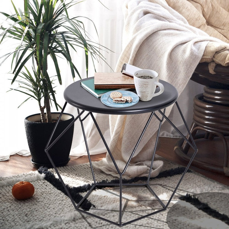 Steel Minimalist Pentagon Shaped Round Coffee Table Black