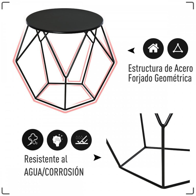 Steel Minimalist Pentagon Shaped Round Coffee Table Black