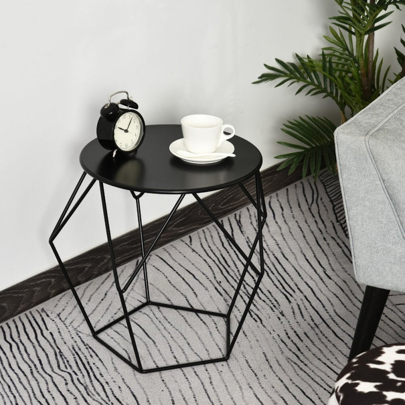 Steel Minimalist Pentagon Shaped Round Coffee Table Black