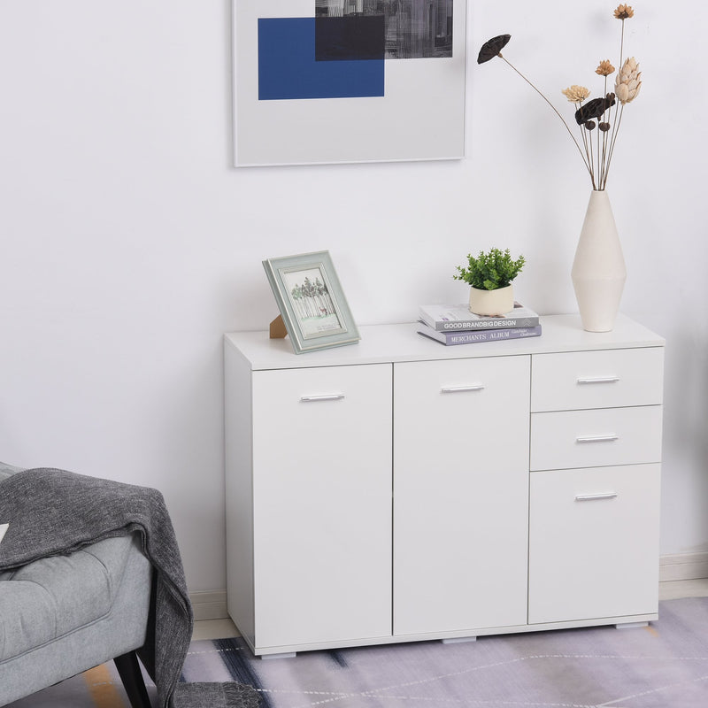 High-Gloss Sideboard Finish Storage Cabinet Home Organisation Aluminium Handles with 2-Drawers White