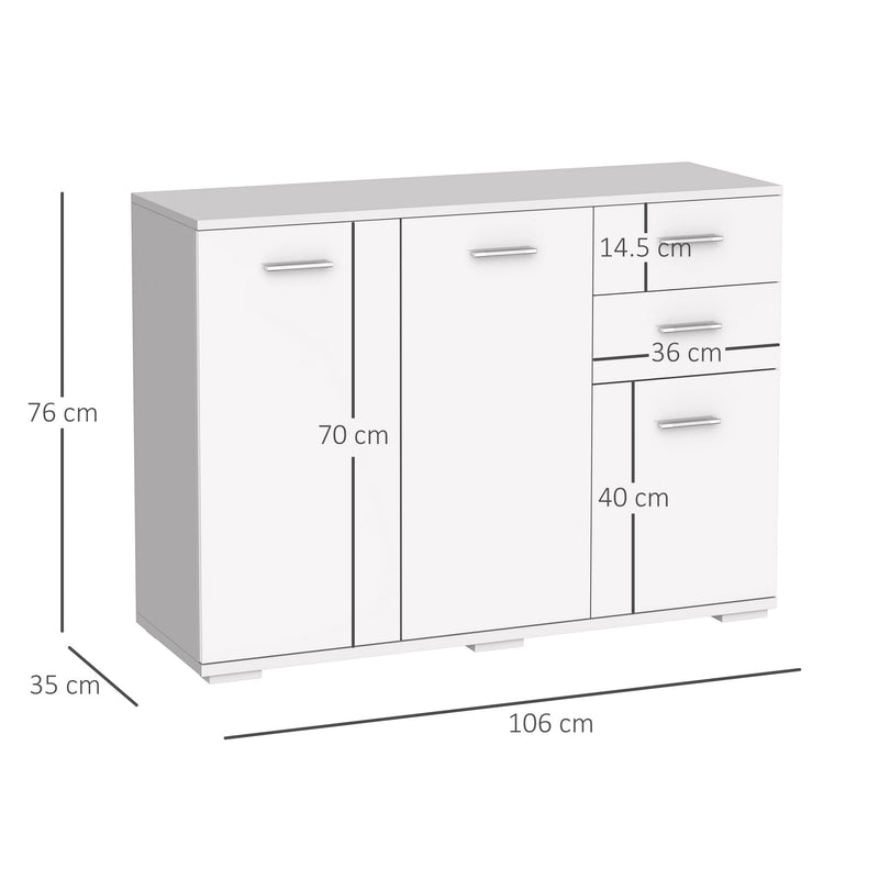 High-Gloss Sideboard Finish Storage Cabinet Home Organisation Aluminium Handles with 2-Drawers White