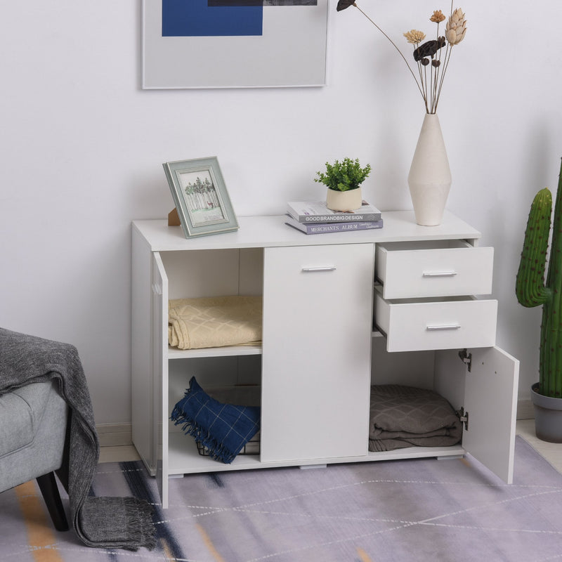 High-Gloss Sideboard Finish Storage Cabinet Home Organisation Aluminium Handles with 2-Drawers White