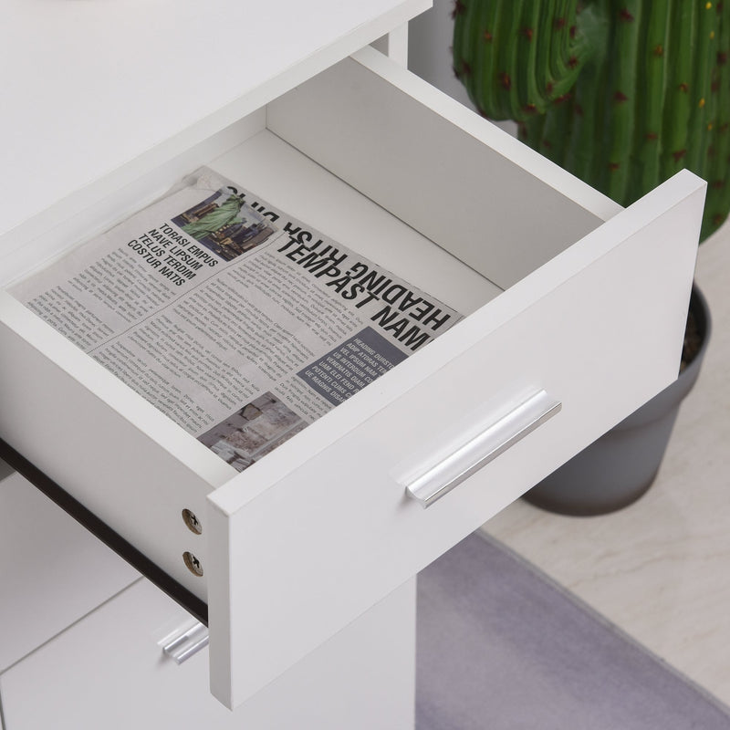 High-Gloss Sideboard Finish Storage Cabinet Home Organisation Aluminium Handles with 2-Drawers White