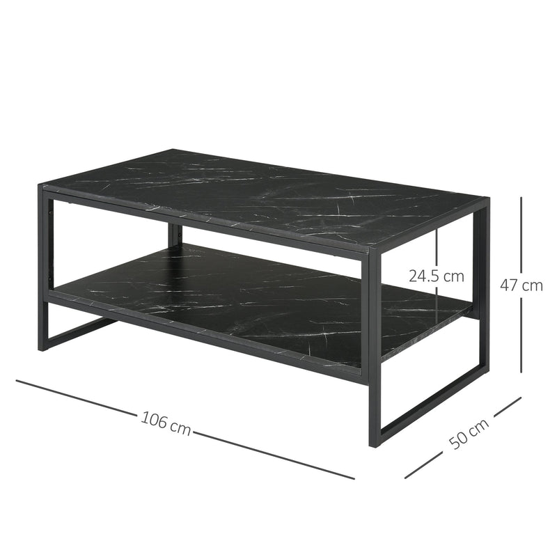 Faux Marble Steel Frame Coffee Table Black