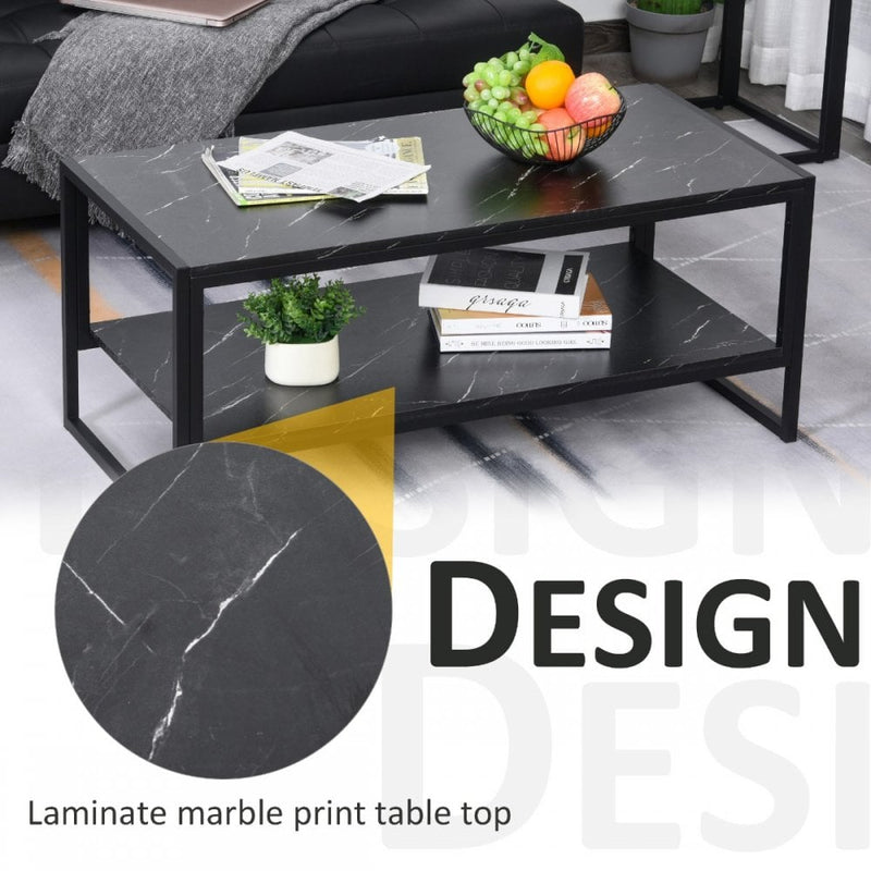 Faux Marble Steel Frame Coffee Table Black