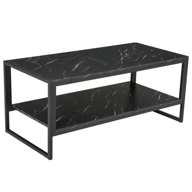 Faux Marble Steel Frame Coffee Table Black