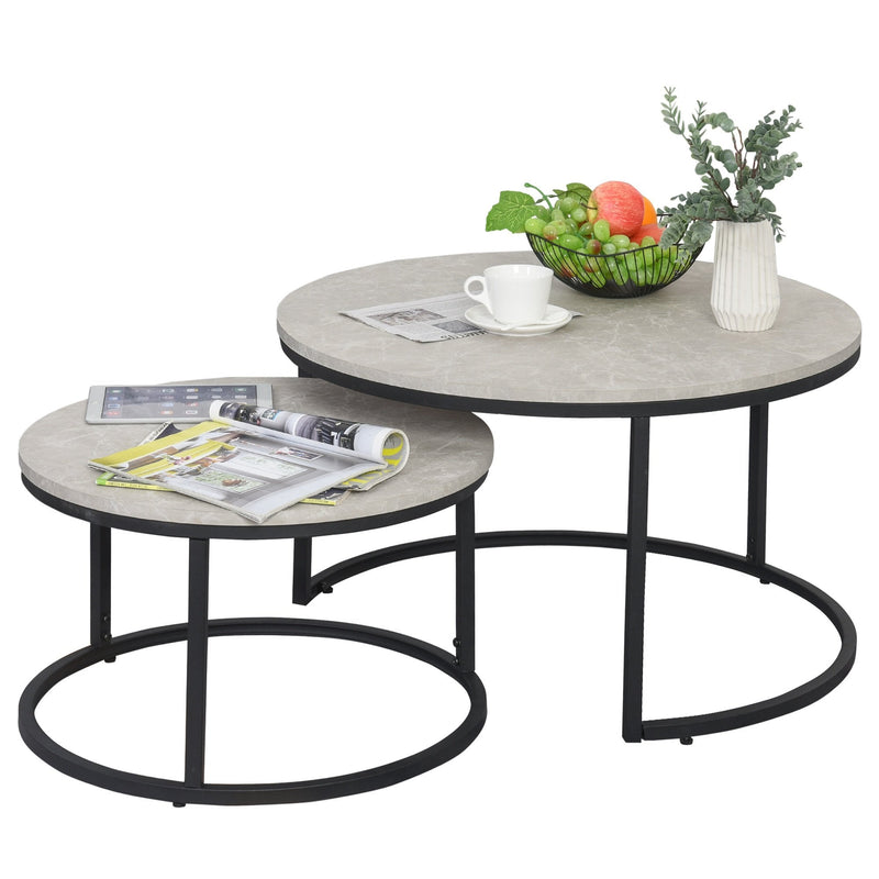 Steel MDF-Top Stack Design 2-Piece Coffee Tables Black/Grey