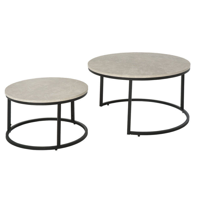 Steel MDF-Top Stack Design 2-Piece Coffee Tables Black/Grey