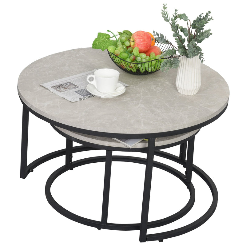 Steel MDF-Top Stack Design 2-Piece Coffee Tables Black/Grey