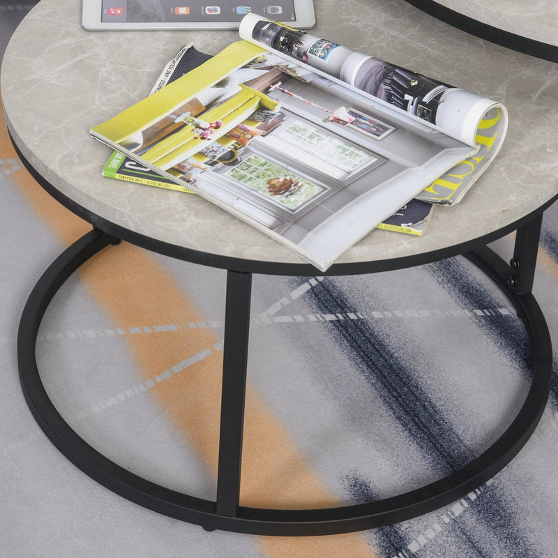 Steel MDF-Top Stack Design 2-Piece Coffee Tables Black/Grey