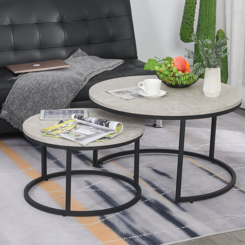 Steel MDF-Top Stack Design 2-Piece Coffee Tables Black/Grey