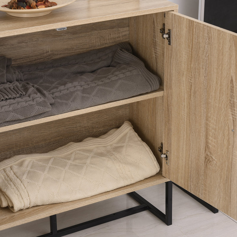 MDF 2-Tier Storage Cabinet Adjustable Shelf Metal Frame Handles Tabletop Unique Home Style Organiser, 80H x 80L x 29.5Wcm-Oak