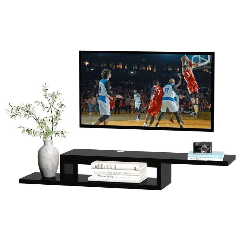 HOMCOM Floating TV Unit, Wall Mounted TV Stand with Open Shelf and 2 Cable Holes, Entertainment Unit for Living Room, Black