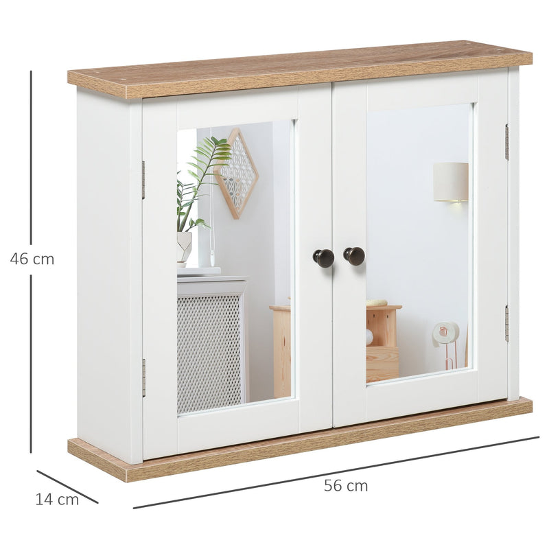 kleankin Bathroom Mirror Cabinet Wall Mounted Storage Cupboard with Double Door and Adjustable Shelf, White W/