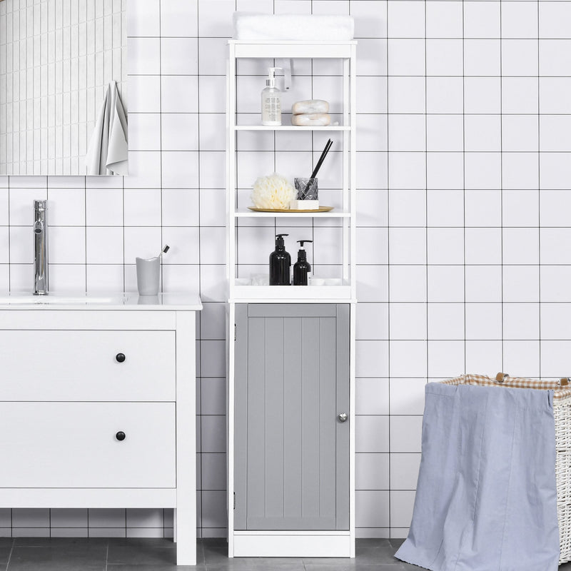 kleankin Bathroom Storage Cabinet with Double Shutter Door and Drawer Toilet Vanity Cabinet Narrow Organizer White