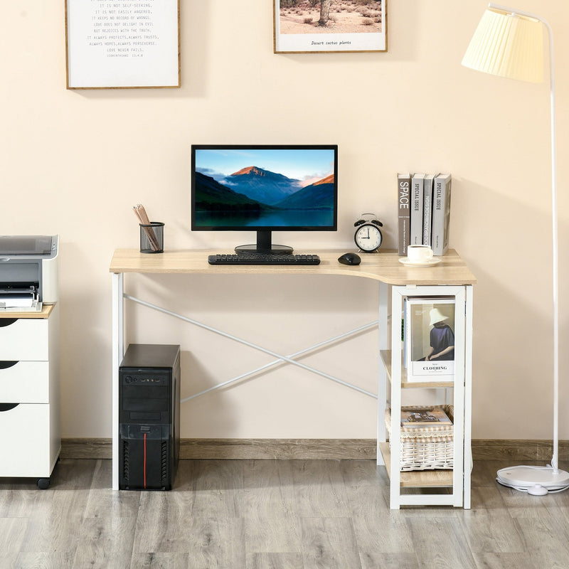 Corner computer deals desk with bookshelf